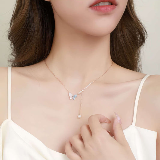 Butterfly Necklace with Pearl Pendant