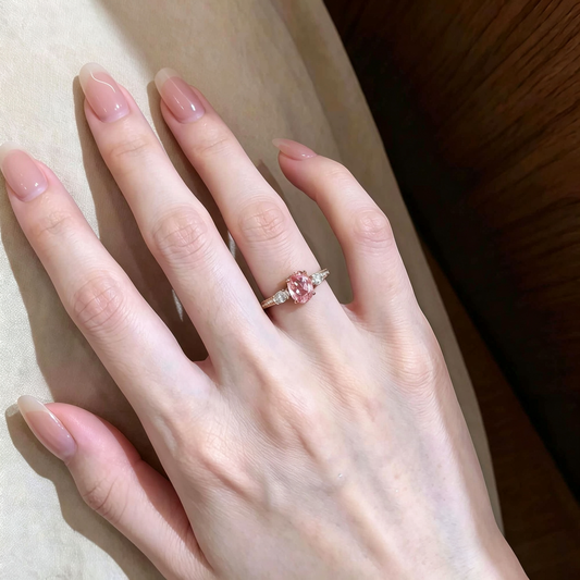 Oval Pink CZ Open Ring