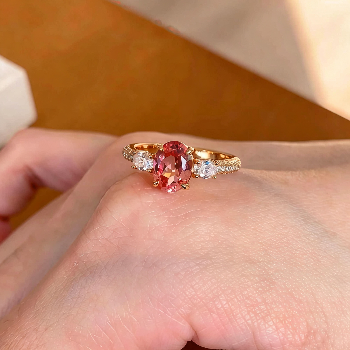 Oval Pink CZ Open Ring