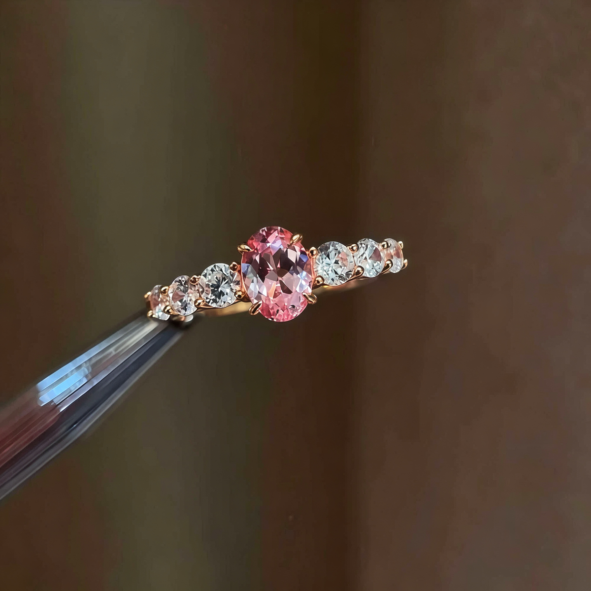 Oval Pink CZ Open Ring