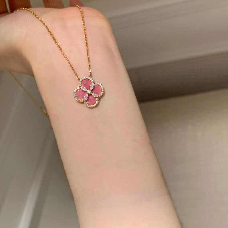 Vintage Rose Pink Clover Jewelry Set