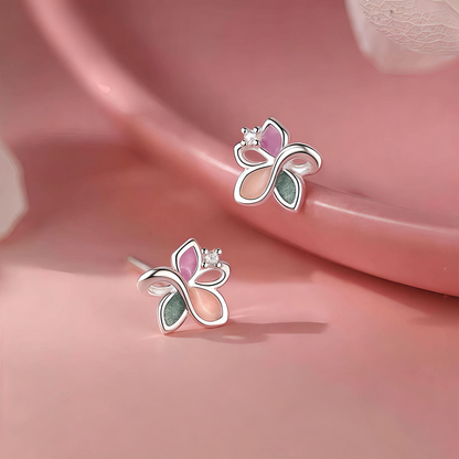 S999 Sterling Silver Needle Tri-color Flower Stud Earrings