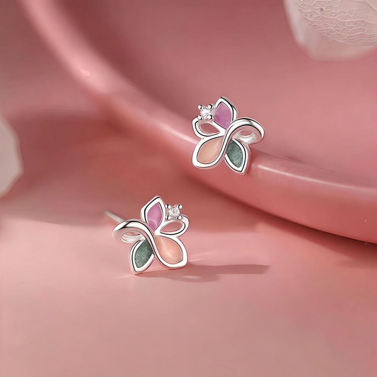 S999 Sterling Silver Needle Tri-color Flower Stud Earrings
