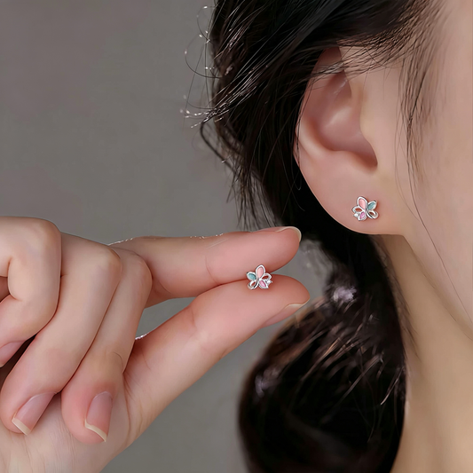 S999 Sterling Silver Needle Tri-color Flower Stud Earrings
