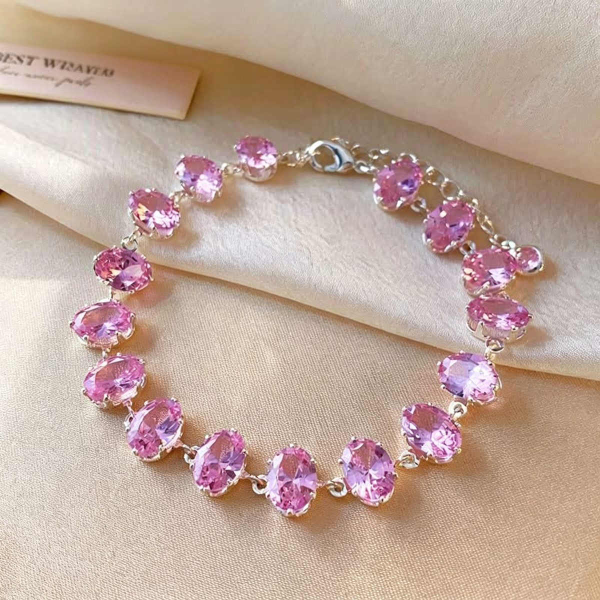 Oval Pink Crystal Bracelet