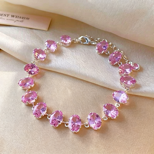 Oval Pink Crystal Bracelet