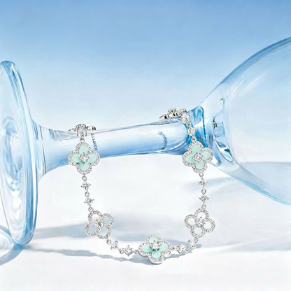 Lucky Clover Rhinestone Bracelet & Necklace Jewelry Set