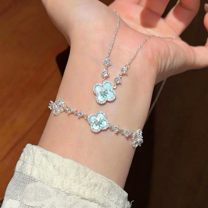 Lucky Clover Rhinestone Bracelet & Necklace Jewelry Set