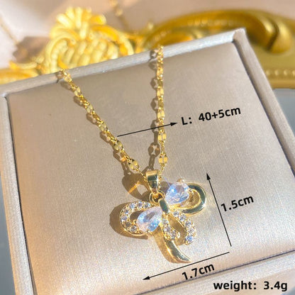 Double Layer Zircon Bow Necklace