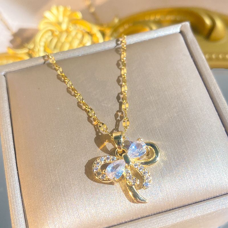 Double Layer Zircon Bow Necklace