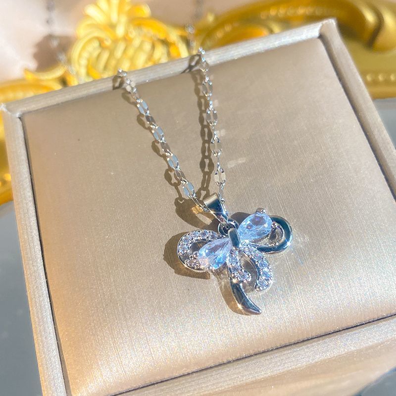 Double Layer Zircon Bow Necklace