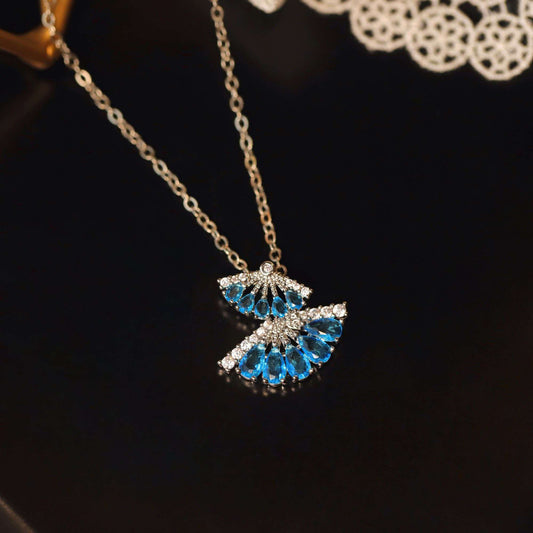 Deep Blue Crystal Folding Fan Jewelry Set