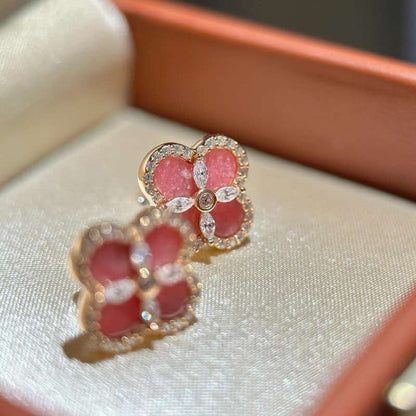 Vintage Rose Pink Clover Jewelry Set