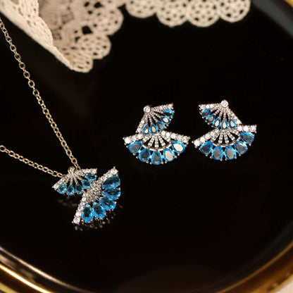 Deep Blue Crystal Folding Fan Jewelry Set